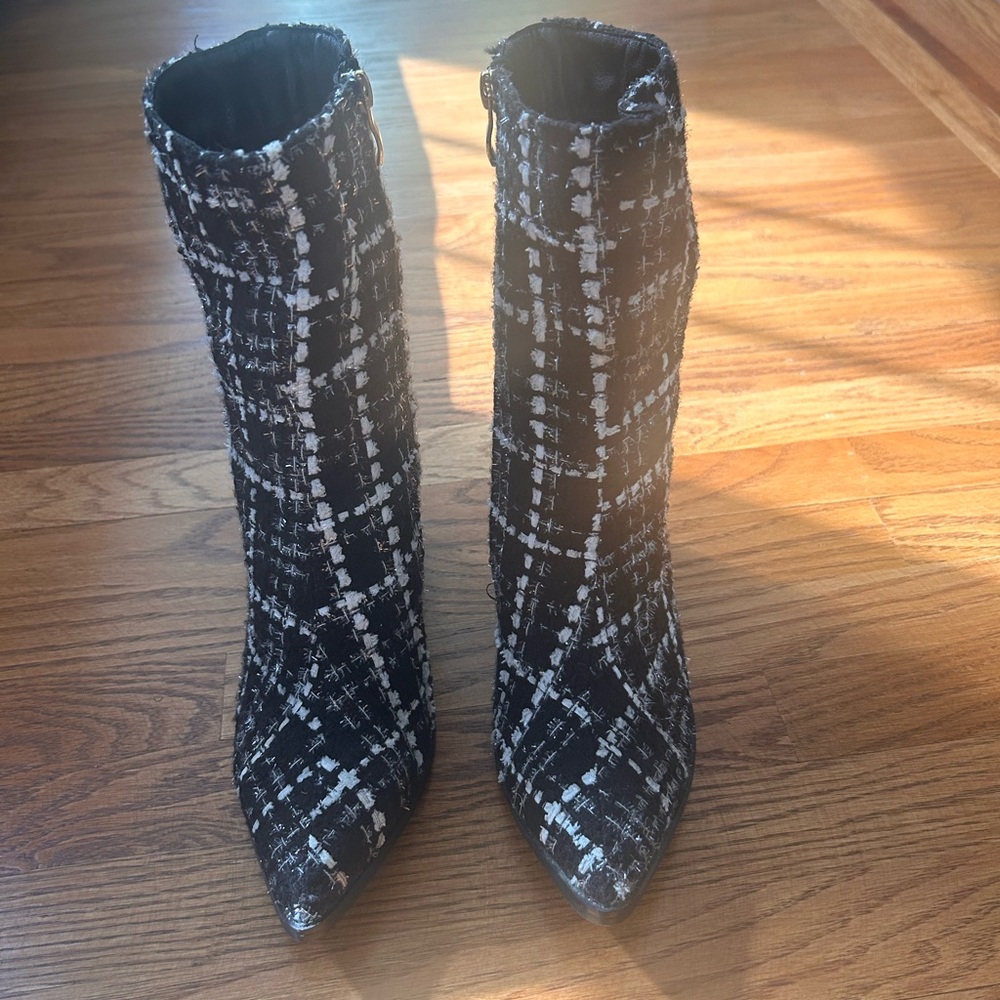 Stylish Black and White Tweed Ankle Boots